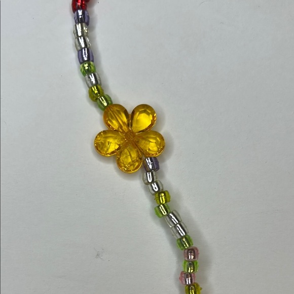 Glasses / sunglasses holder with Yellow and Brown flowers and colorful beads - Picture 3 of 6